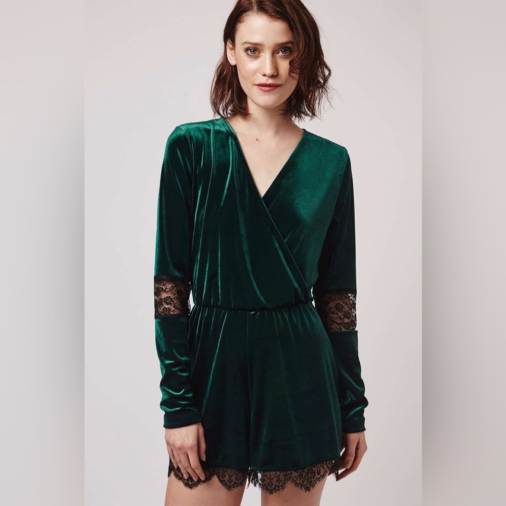 Topshop Long sleeve velvet lace romper/playsuit